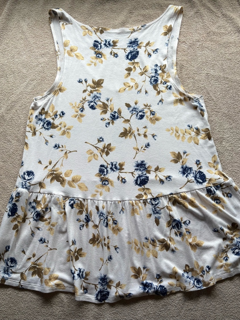 American Eagle Outfitters Cream And Blue Floral Peplum Tank Size Medium - Picture 5 of 7